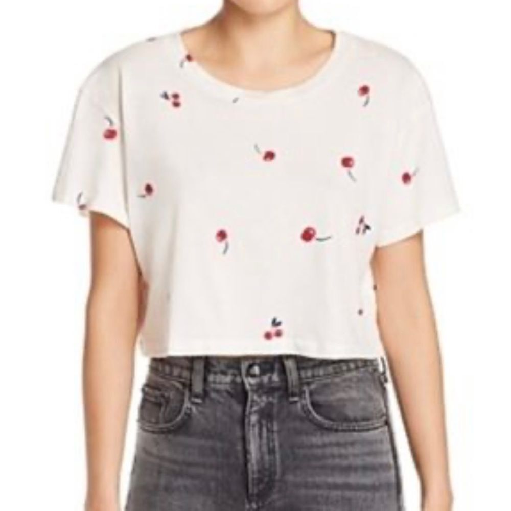 LNA Tee Cherry Printed Short Sleeves Cropped Top
